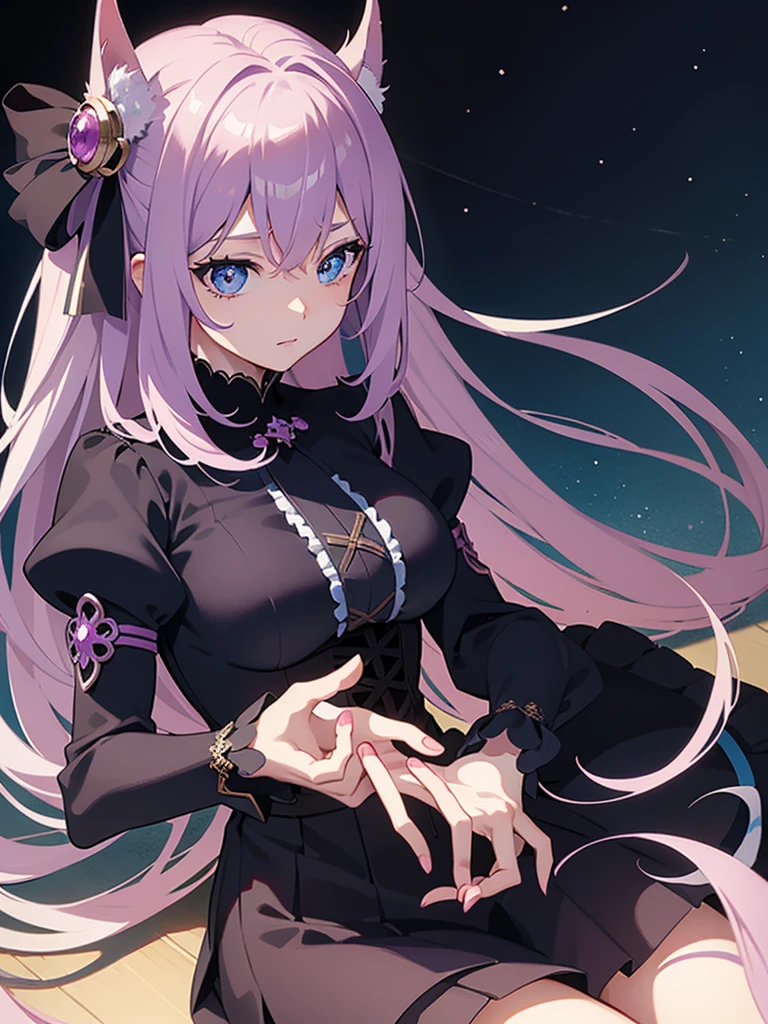 Close-up of face,Diagonal angle., complex details beautiful and delicate eyes, anime girl with long light purple hair and blue eyes posing for a picture, shadowverse style, smooth anime cg art, sayori, detailed digital anime art, guweiz, sui ishida art manga, shadowverse, official artwork, pixiv style, detailed anime artwork, artbook artwork, seductive anime girl, sougetsu, detailed anime character art, waifu, black uniform