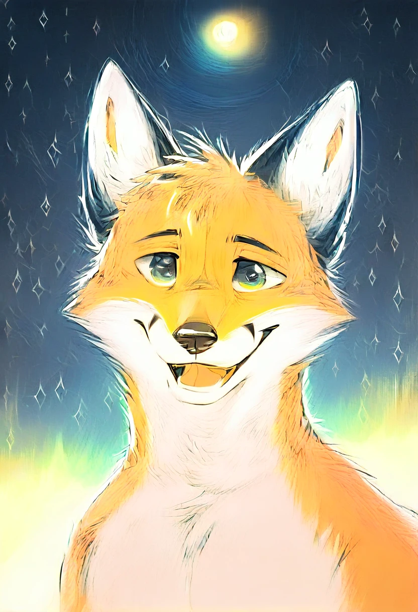 Anthropomorphic young male light yellow fox, with blue eyes, pink nose, solo, blushed, surprise expression, white background, furry art, side view, seen from a side, full length portrait, thin body, surprise pose