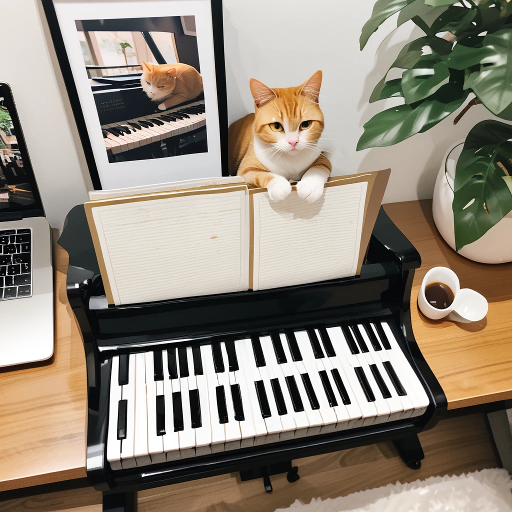a cat on piano's keybord, photo graph.