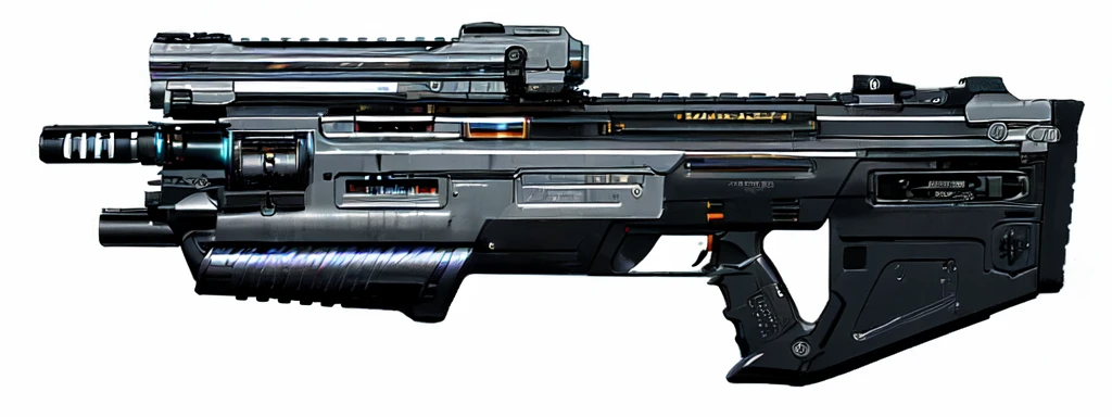 (masterpiece, top quality, best quality, official art, beautiful and aesthetic:1.2),(8k, best quality, no humans,( black background:1.3), gradient, gradient background, weapon, vehicle focus,grey design, Science fiction, gun,bullbup design