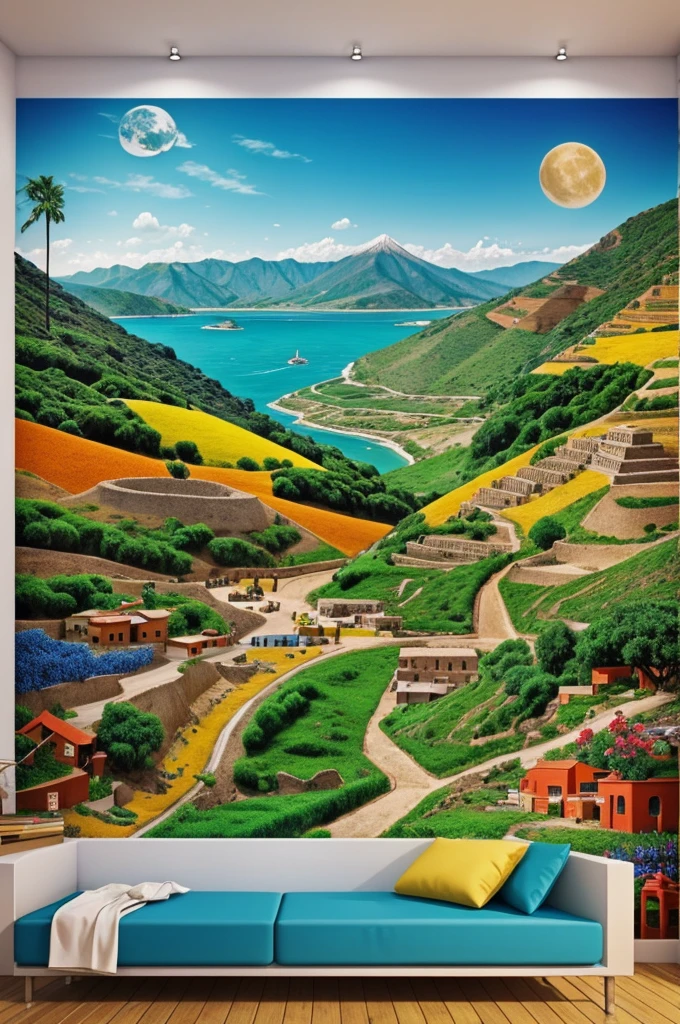 Decorating a classroom can create a stimulating and welcoming environment for students.. Here are some decoration ideas for a classroom, inspired by the La Libertad region:
### **General Theme:**
- **Main theme:** "Discovering Freedom"
- **Color palette:** Warm and vibrant tones like orange, yellow, green, and blue, representing the coast, the crop fields, and the sea.
### **Decorative Elements:**
1. **Mural Principal:**
- **Location:** A main wall of the classroom.
- **content:** A mural inspired by the previous proposal, but simplified for a school environment. Includes a map of La Libertad, images of Chan Chan, Huacas of the Sun and the Moon, and scenes of daily life in the region.
- **illustrations:** Colorful and friendly drawings that capture the attention of students.
2. **History Corner:**
- **Location:** A corner or a cork board.
- **content:** A timeline with important historical events of La Libertad, photos of archaeological sites and historical figures.
- **Decor:** Use mini replicas of Moche and Chimús artifacts.
3. **Economy Space:**
- **Location:** Near the main mural.
- **content:** Information about the economy of La Libertad with graphics and photos of agriculture, industry, Mining, fishing, trade and tourism.
- **Decor:** agricultural products images, small models of factories and mines, and photos of markets and tourist sites.
4. **Geography and Nature:**
- **Location:** A side wall or the back of the classroom.
- **content:** A large map of the region highlighting its main geographical features. Include photos of natural landscapes, rivers and beaches.
- **Decor:** Use paper cutouts in the shape of mountains, rivers and trees.
5. **culture and traditions:**
- **Location:** A special corner of the classroom.
- **content:** Panels with information about customs, festivities,