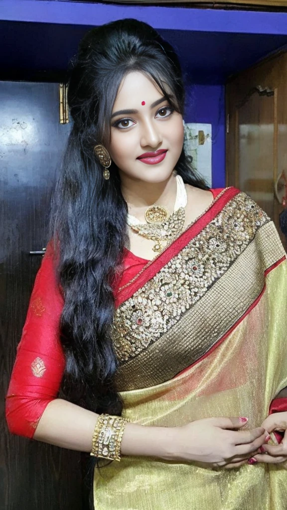 Sexy indian girl wearing saree skyscraper view,night