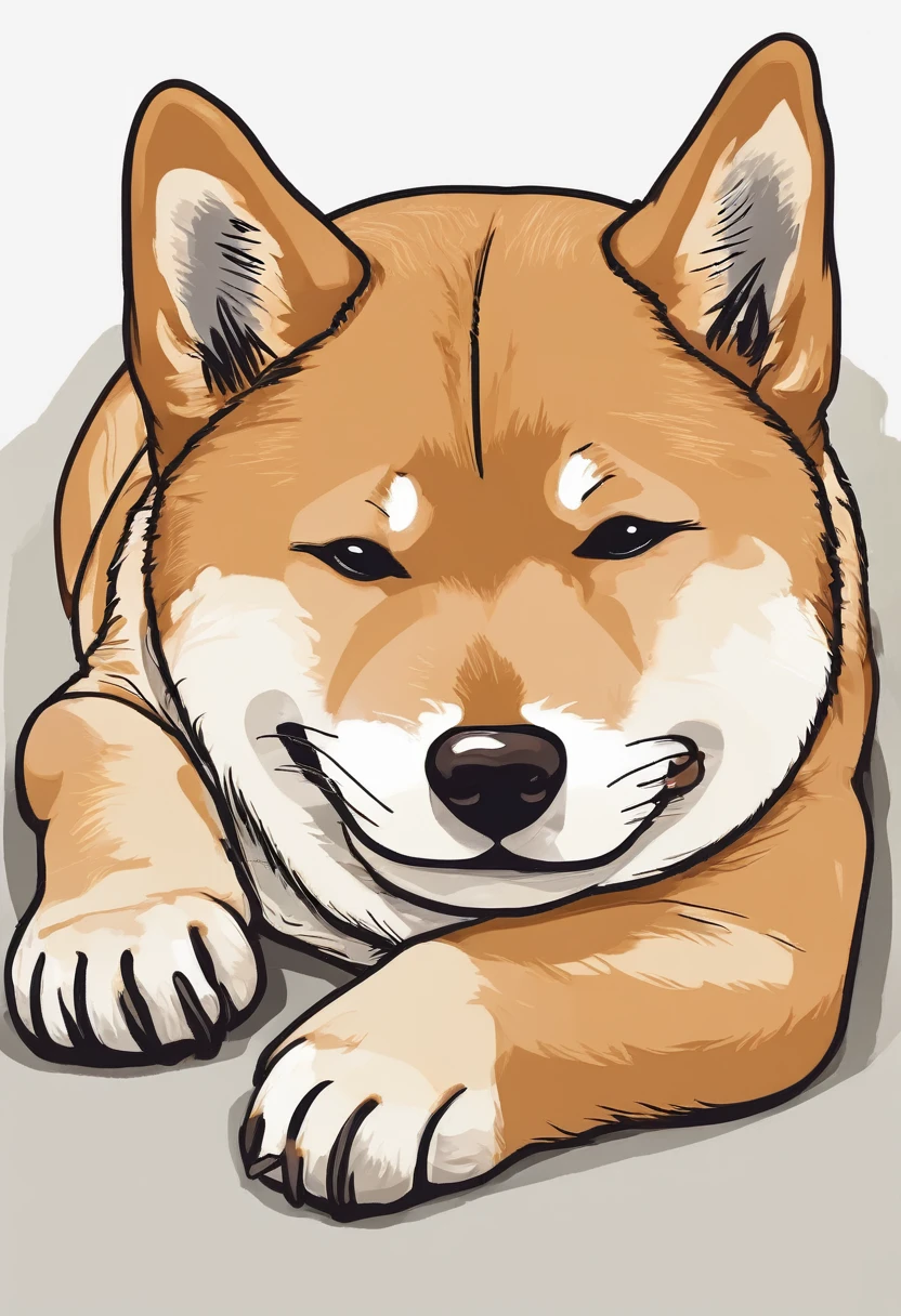 You are a professional creator.
Please create an image of a sleeping Shiba Inu puppy with a focus on its tail.
The image should have very delicate quality with bold, carefree strokes.
Include whiskers on its cheeks.
It should be a Japanese dog with a traditional Japanese-style design, dynamic, and furry.