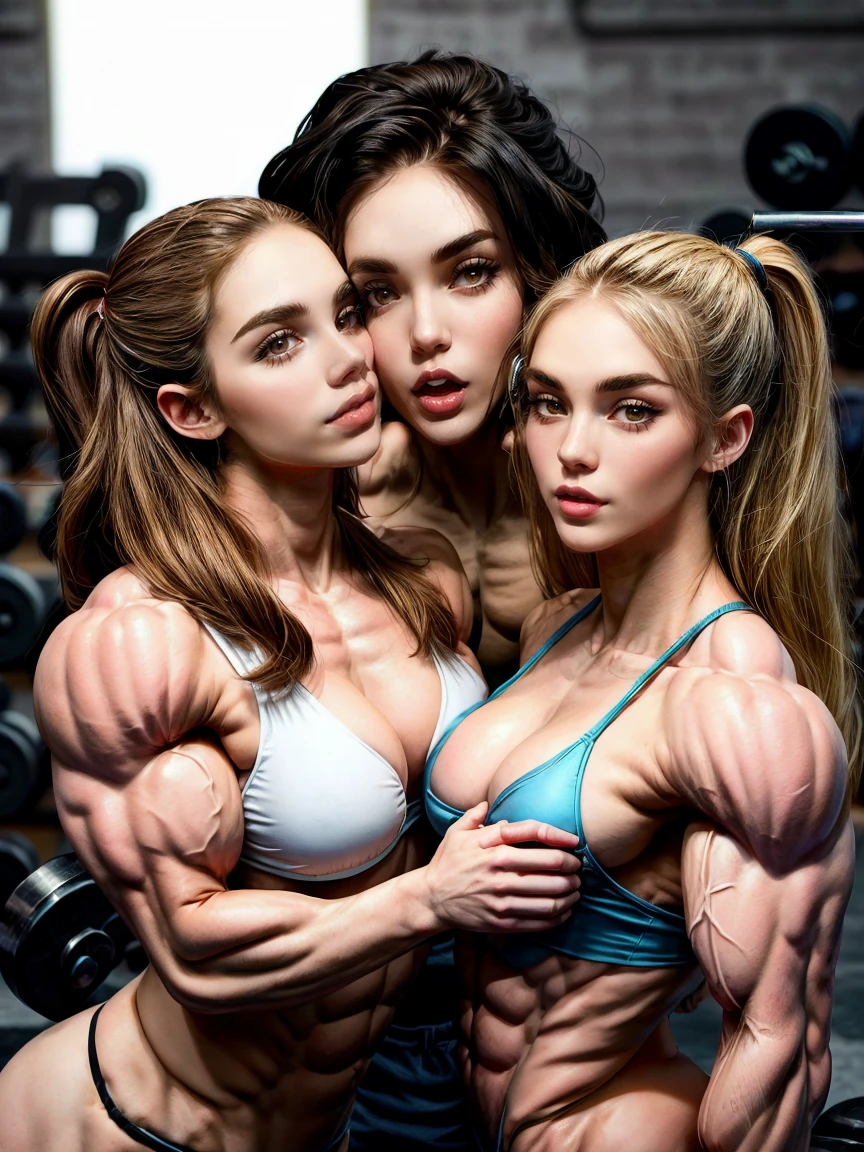 (2 girls body builders:1.6), ((masterpiece)), best quality, ultra-detailed:1.7, finely detail, high resolution:1.6, perfect dynamic composition, beautiful detailed faces:1.77, blonde babes:1.88, perfect red lipstick, perfect makeup:1.8, short denim bikini , large breasts:1.4, lovely look:1.7, gorgeous face:1.6, defined muscles:1.4, beautiful faces:1.8, alessandra ambrossio, izabel goulart, Kate Upton, Gigi Hadid, candice swanpoel ,popped out dense veins on muscles:1.8, hyper detailed picture:1.4, 8k resolution: 1.7, flex muscles:1.3, hyper muscular body shape:1.42, photorealistic:1.5, realistic:1.6, face masterpiece:1.74, good and professional lighting on picture:1.38, Ukrainian-Moroccan muscle beauty goddess, masterpiece 22 years old Ariana Grande and Jennifer Lopez as bodybuilders, extremely high resolution, hyper feminine beauty , hyper realistic texture , extra large , hyper muscularity, hyper vascularity, ass of titanium, muscles of steel, ripped body shape, ripped sexy ass with bikini, muscular ass , topless, kissing, good face details, hyper face detailing, doing sex, super romantic moment, hyper romantic, romantic kiss, nude females, perfect symmetrical face, sexy french kiss with tongues, serious muscle posing