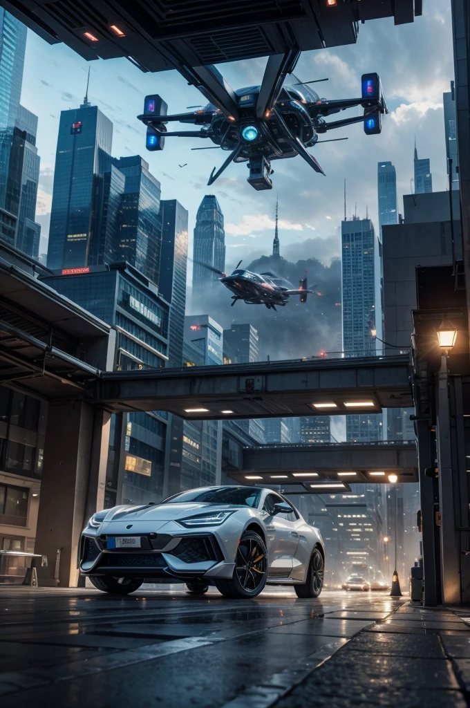 a futuristic city with flying cars