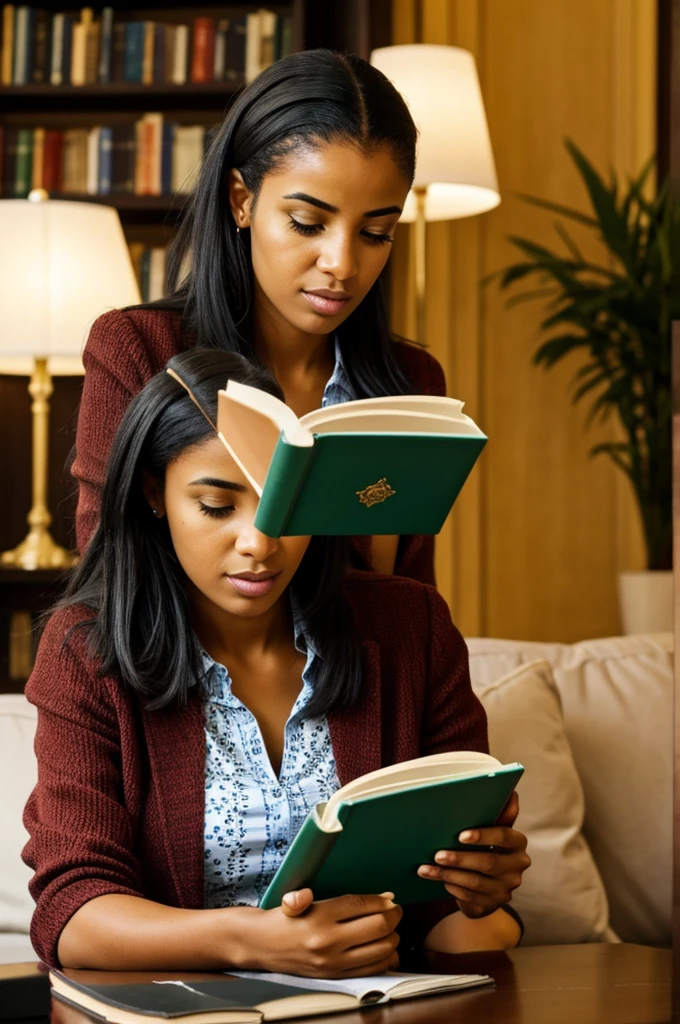 A mixed race woman of Cameroonian and Algerian origin reading a book in Paris 
