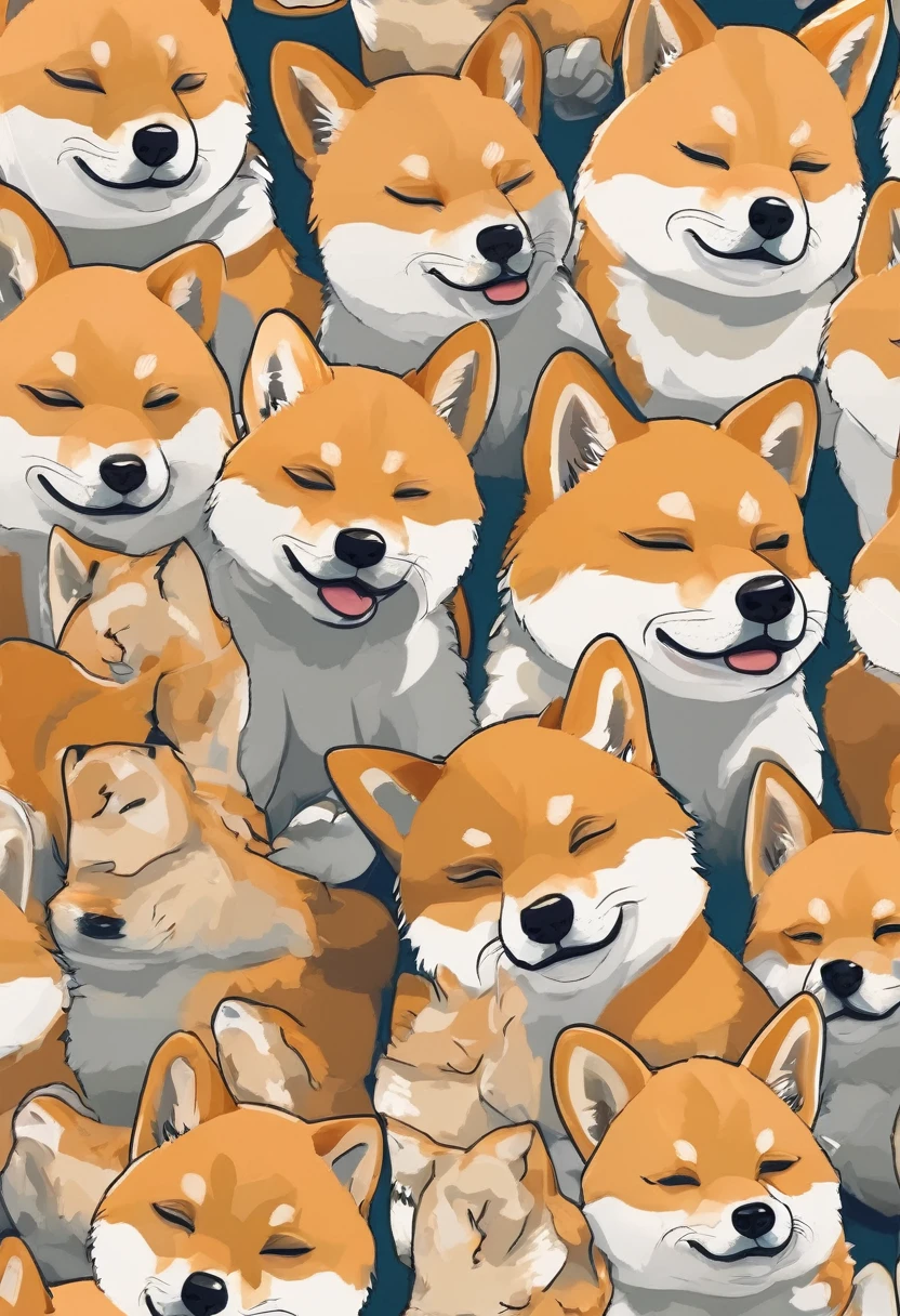It is a cute puppy.
You are a professional creator.
Please create an image of a sleeping Shiba Inu puppy, with a focus on its tail.
The image should have very delicate quality with bold, carefree strokes and vibrant fur.
Include whiskers on its cheeks.
It should be a Japanese dog with a traditional Japanese-style design, dynamic, and furry.
