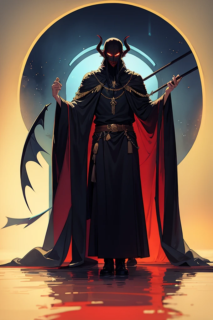 a tall demon with king's clothes and white hair holding a sleeping baby with black hair and a princess dress holding a teddy bear, a little boy with black hair red eyes wearing prince clothes