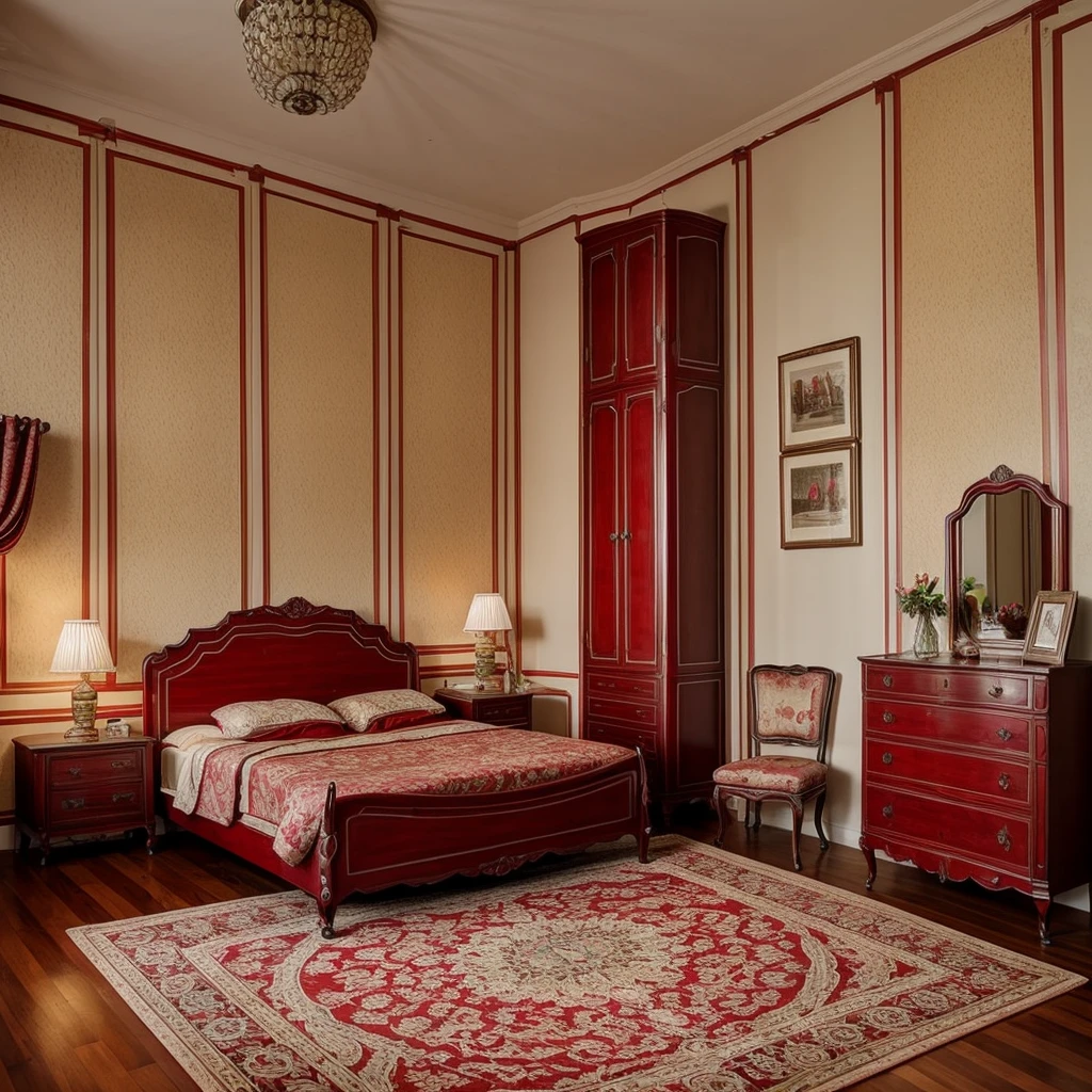 Interior vintage aesthetic vintage Red bedroom