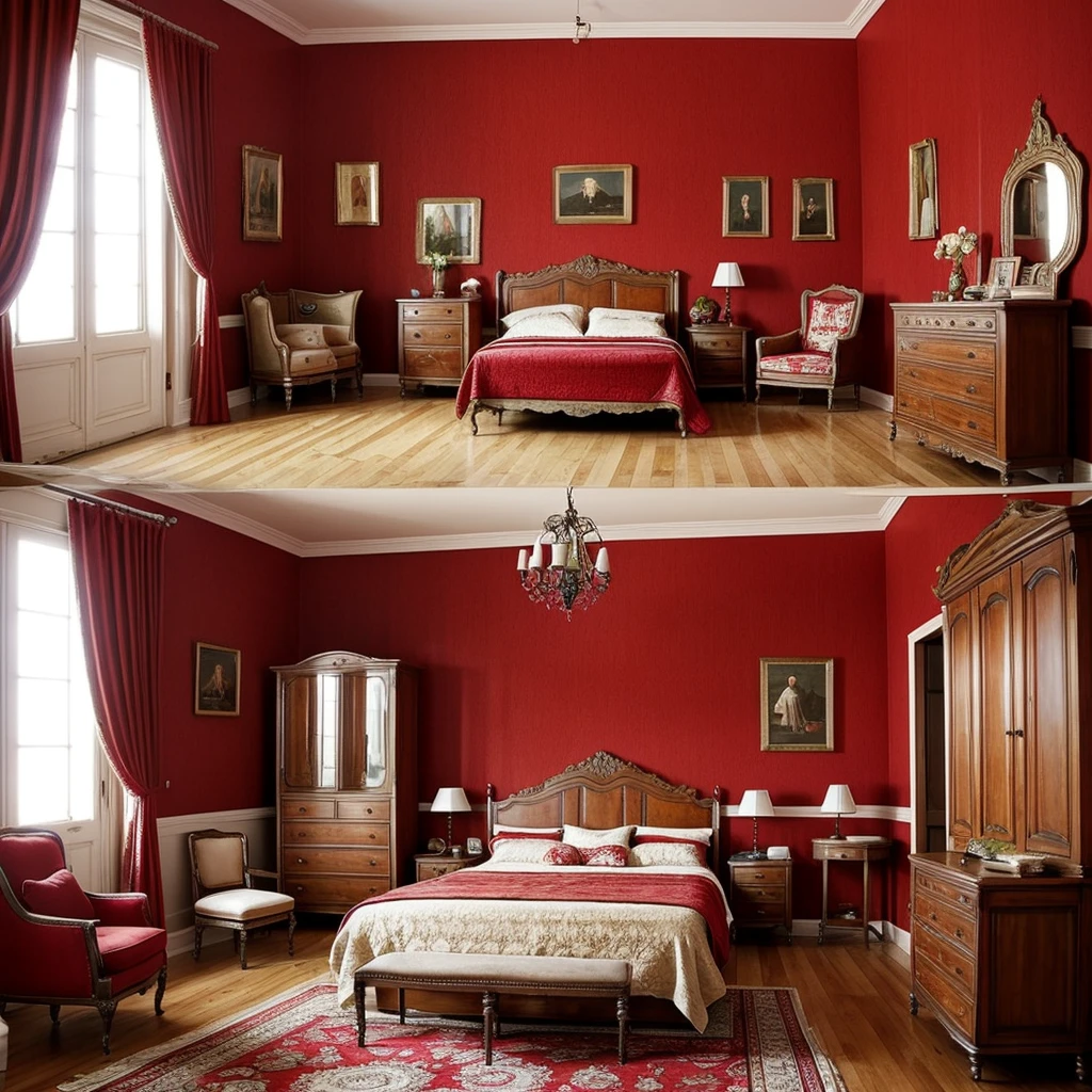 Interior vintage aesthetic vintage Red bedroom 