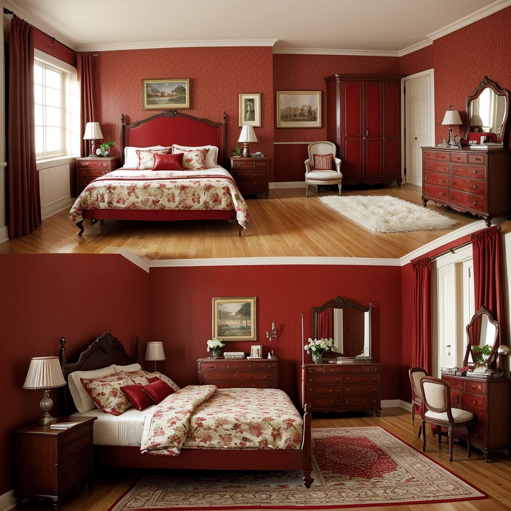 Interior vintage aesthetic vintage Red bedroom