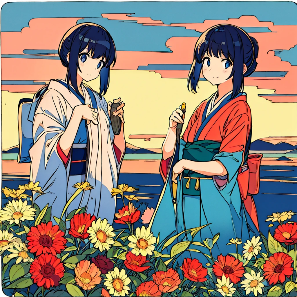 Plain background Girl in Simple Japanese summer Nostalgic