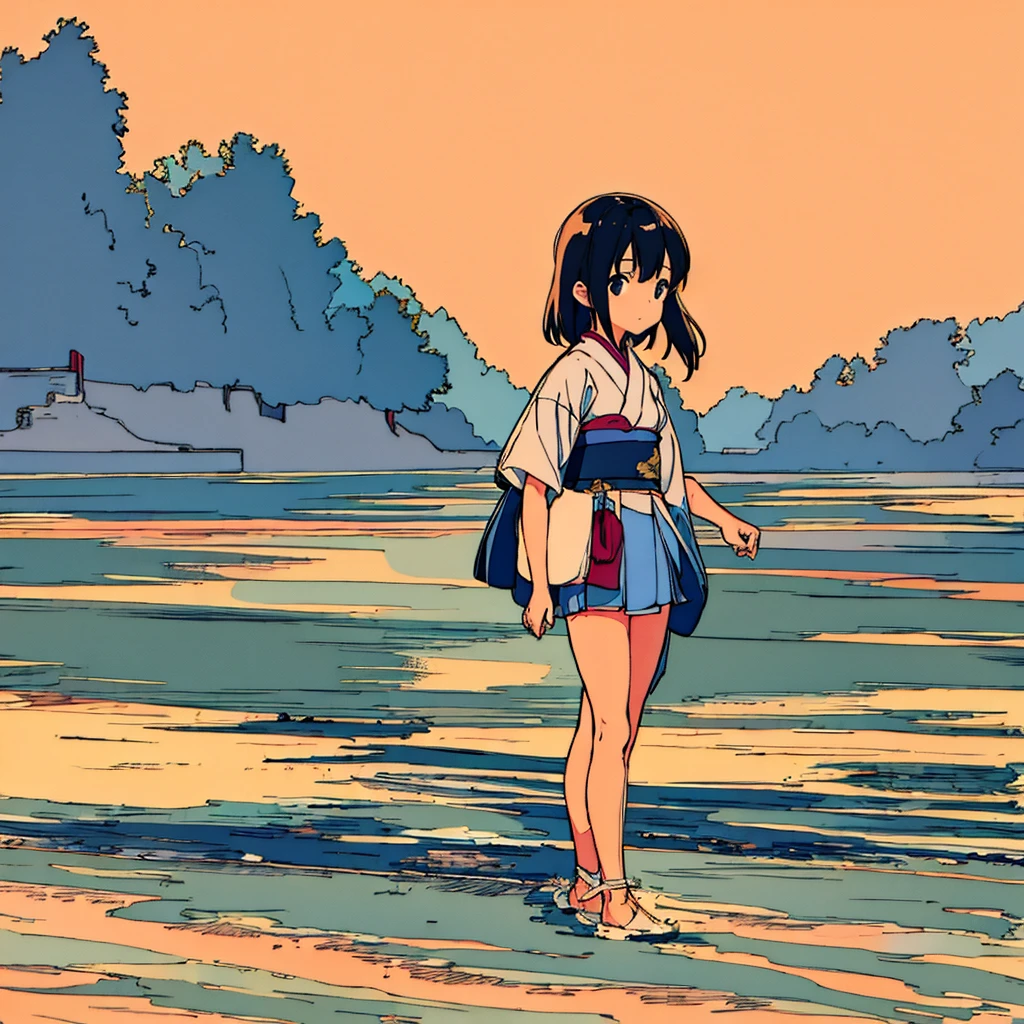 Plain background Girl in Simple Japanese summer Nostalgic