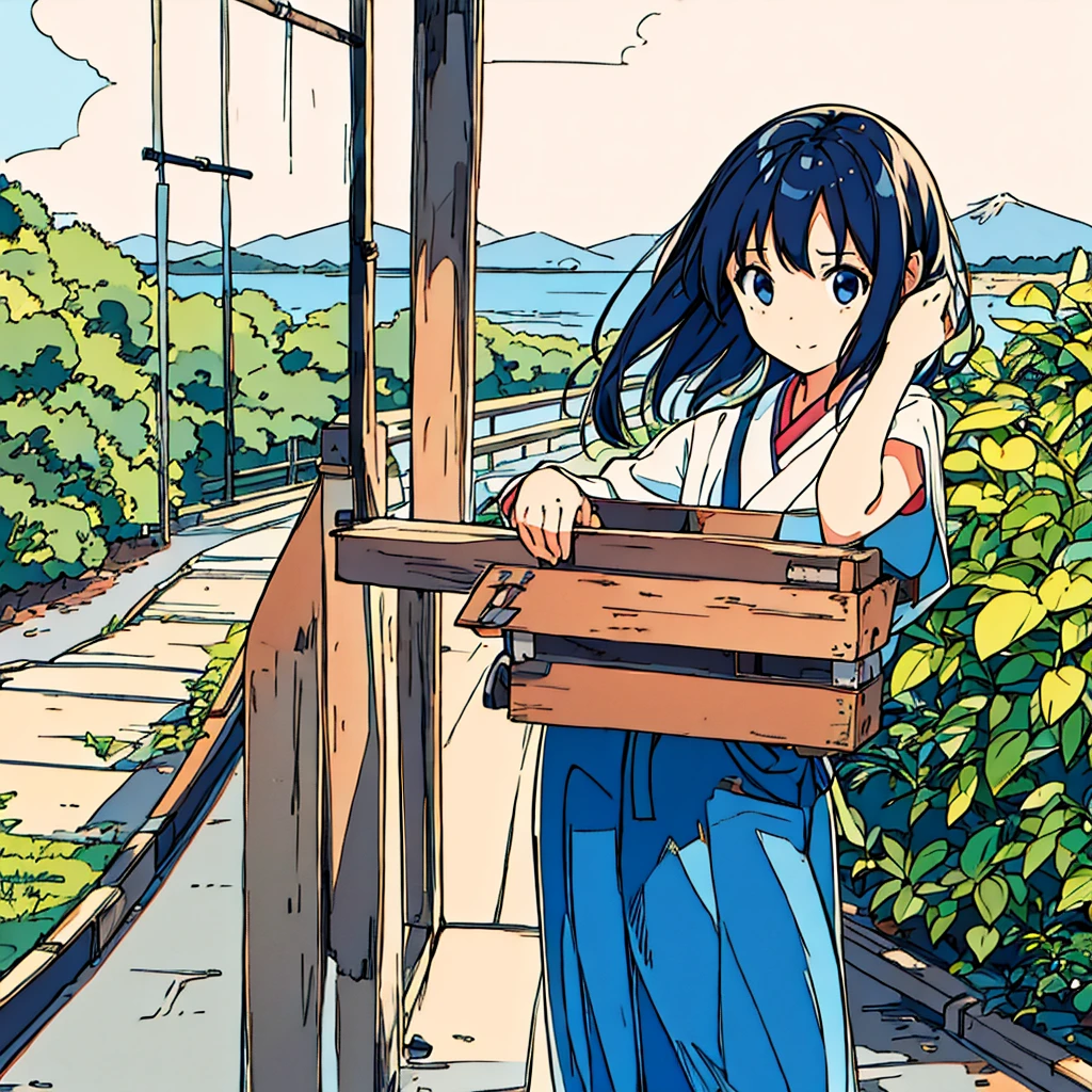 Plain background Girl in  Simple Japanese summer Nostalgic