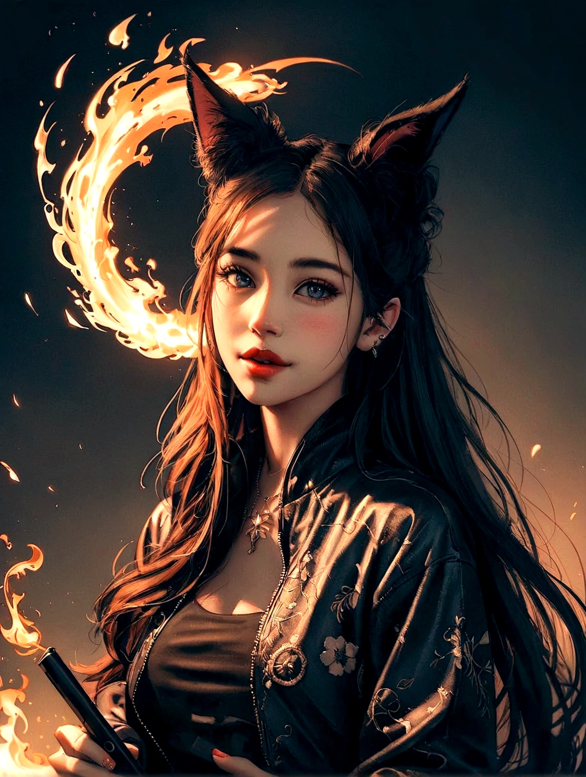 Close-up of a woman with cat ears and holding a mobile phone, Cat-eared girl, Fantasy art style, Jan J, ig model | art gelm, Gweiz-style artwork, Fan Art Best Art Station, Alice x. open, Woman with cat ears, Beautiful young cat girl, Vojtek Fuss, Charming cat girl
