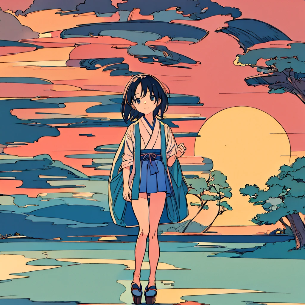 Plain background Girl in Simple Japanese summer Nostalgic