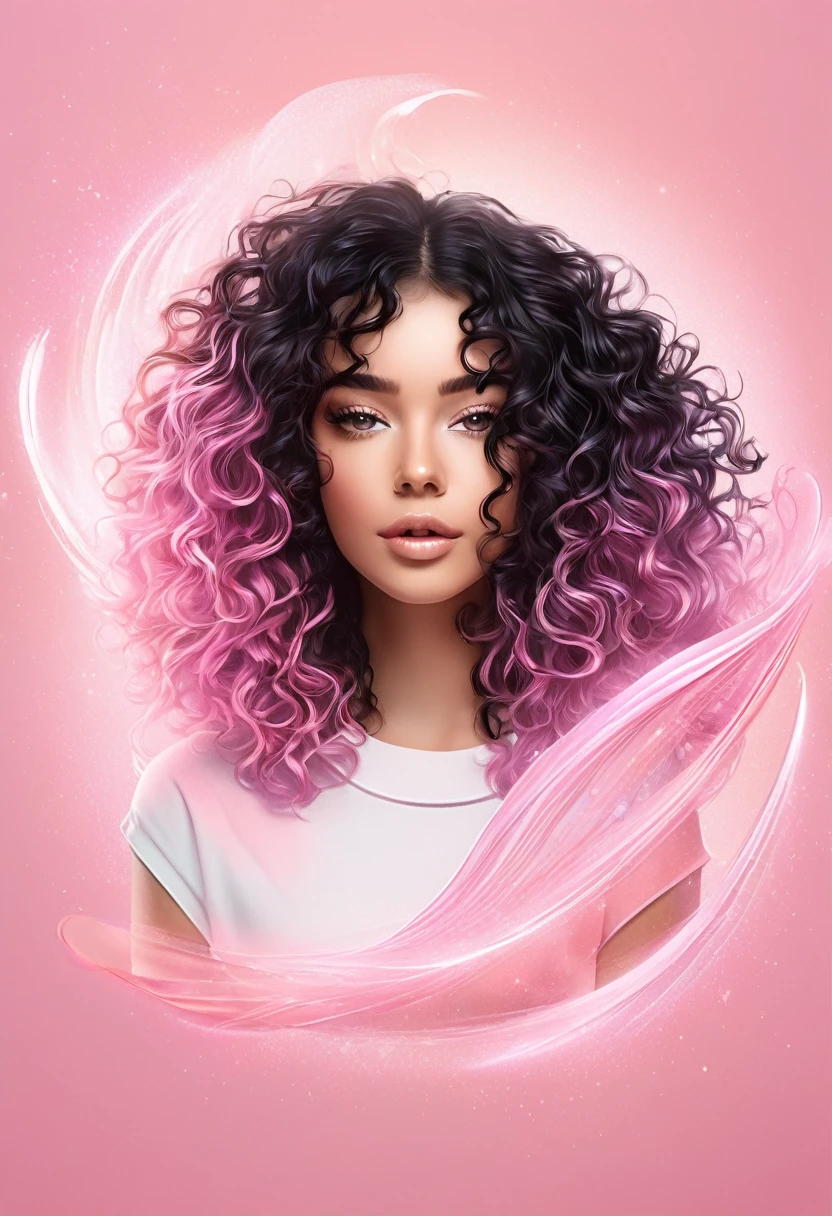 ((mejor calidad))logo of the title "euphoria", ligth pink colors, logo for a influenser,llong black curly hair, tanned skin