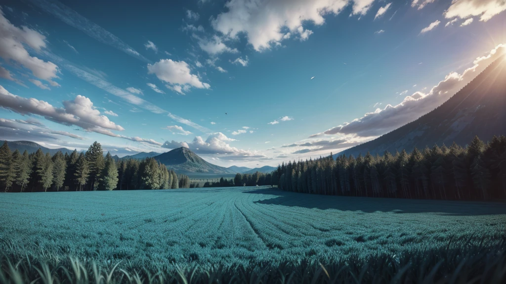 A field of papers falling from a clear blue sky, photorealistic, ultra-detailed, 8k, dramatic lighting, cinematic atmosphere, fluttering papers, motion blur, sunlight, dramatic shadows, depth of field, realistic textures, high quality, detailed environment, beautiful landscape, serene nature