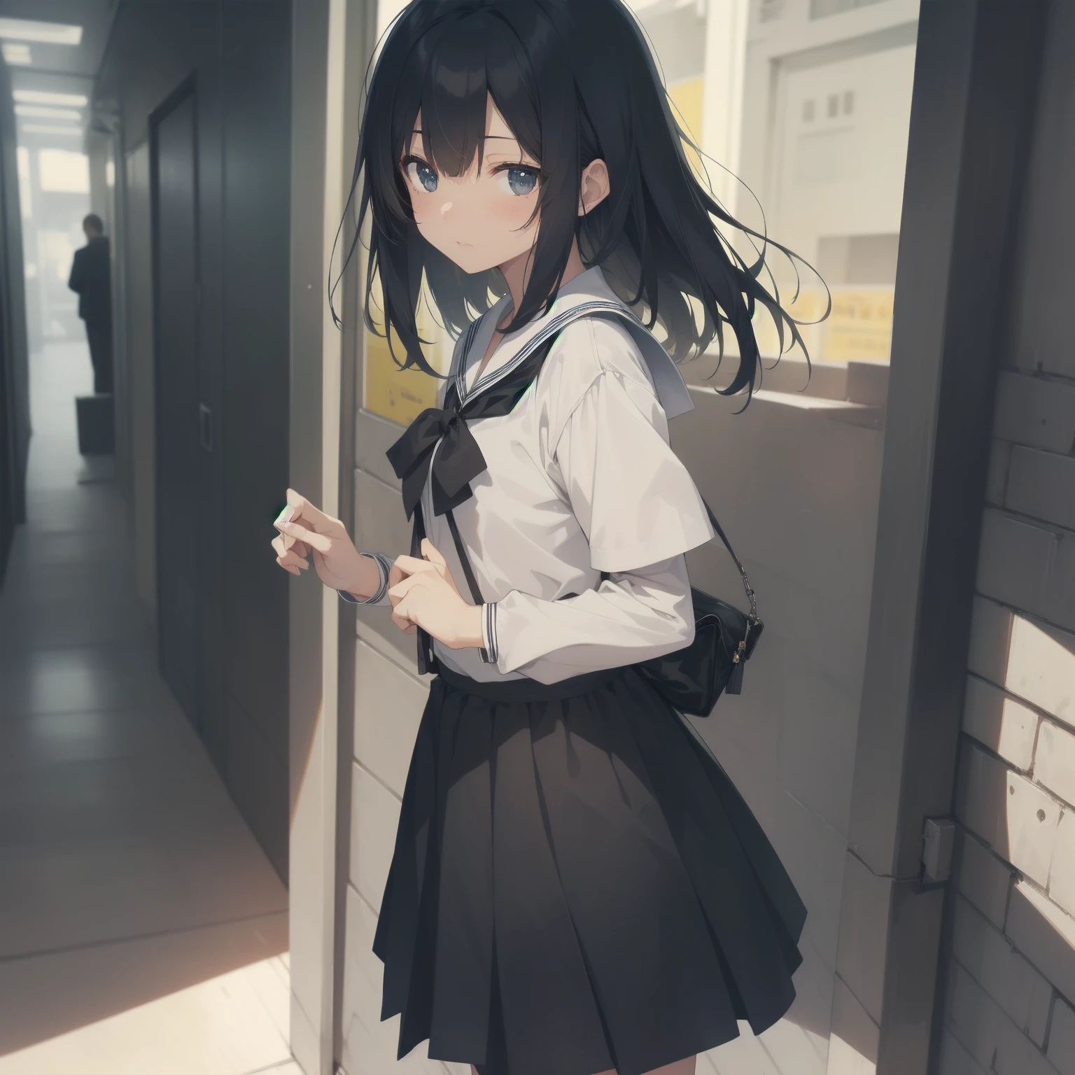ultra-absurdres-Top quality by artist God, ultra-detailed, high resolution, anime moe artstyle, best anime 8k konachan wallpaper, pixiv contest winner, pool:2810, perfect anatomy,break, 1girl, (Please draw a girl walking sleepily to school alone. )break,(Solo,little female, 13-year-old:1.3),Full limbs, complete fingers,a junior high school student, (very short hair), short cut, flat chest, , small butt, small black eyes, beautiful detailed eyes, well-proportioned iris and pupils, expressive eyes, highres detailed hair, soft expression, salor school_uniform, sailor collar, serahuku, bow, pleated skirt,(Detailed Lighting), (Detailed background), in the School commute route. break,super detailed skin, Best cinematic lighting powered by famous artist, 8k,beauty illustration,photoshop_(medium),very aesthetic,break,((artist:yamamoto_souichirou )), artist:clamp ,artist:carnelian ,artist:kantoku ,
