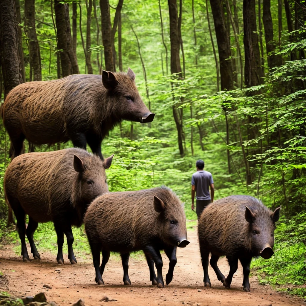 "lonely brown man""Mediovale" in the forest accompanied with "a wild boar friend"