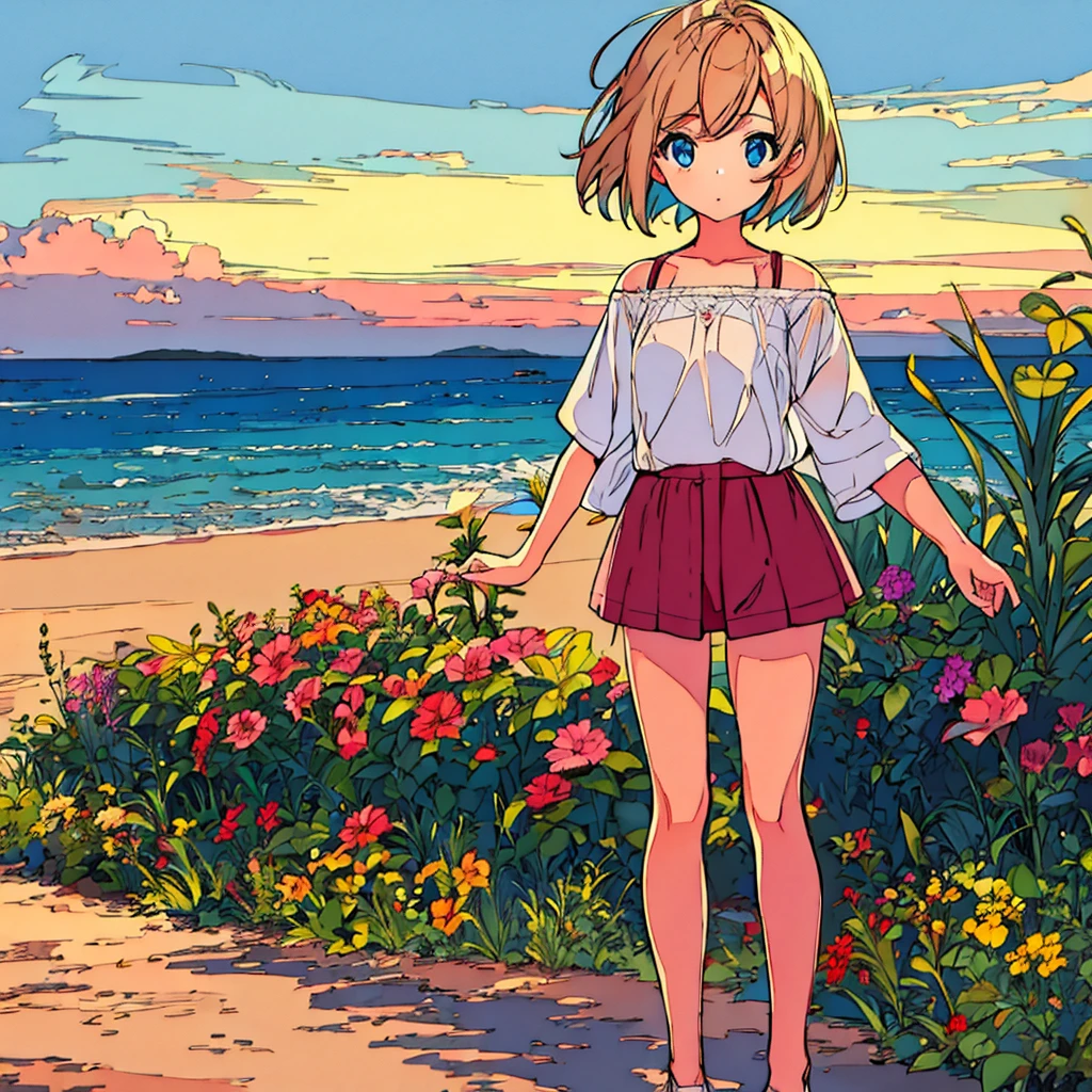 Plain background, girl in , simple, summer, nostalgic 