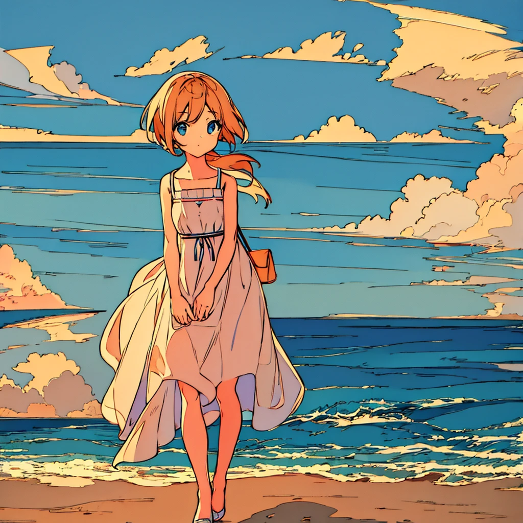 Plain background, girl in , simple, summer, nostalgic