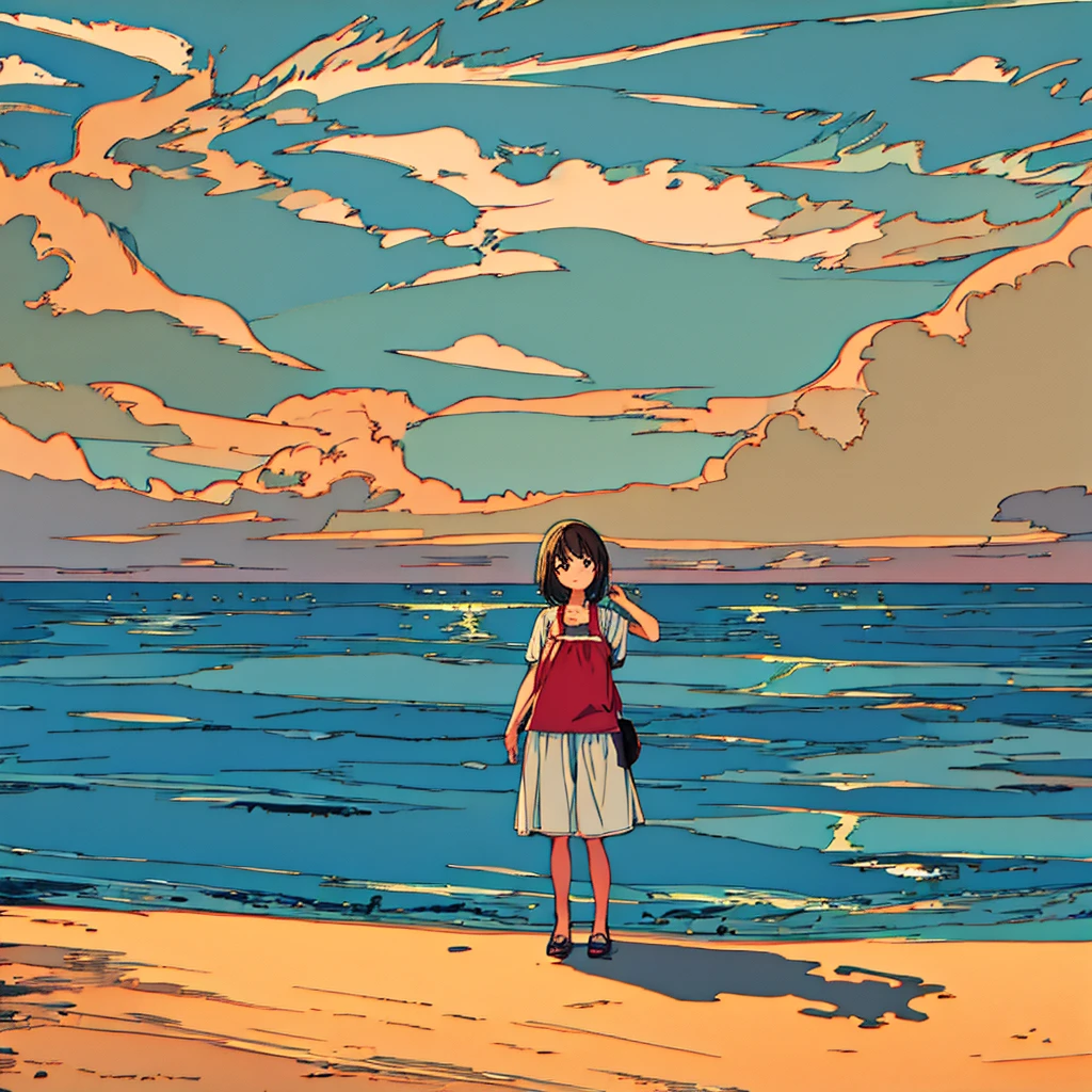 Plain background, girl in , simple, summer, nostalgic