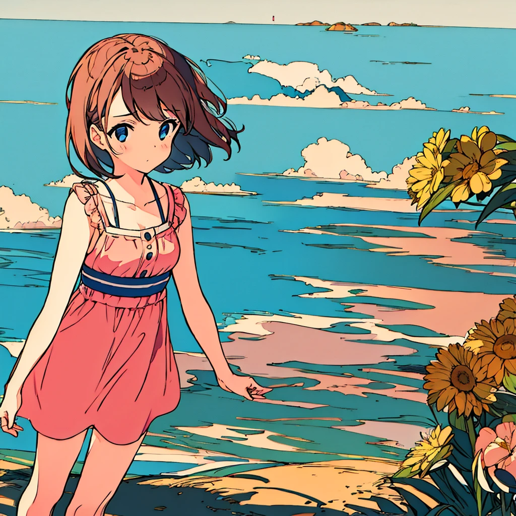 Plain background, girl in , simple, summer, nostalgic 
