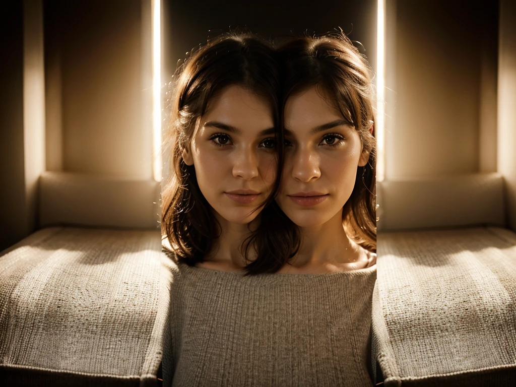 Heartbeats side by side: A close-up of a couple's faces, showing their hearts racing as they stand side by side, with a gentle, warm light illuminating their expressions.