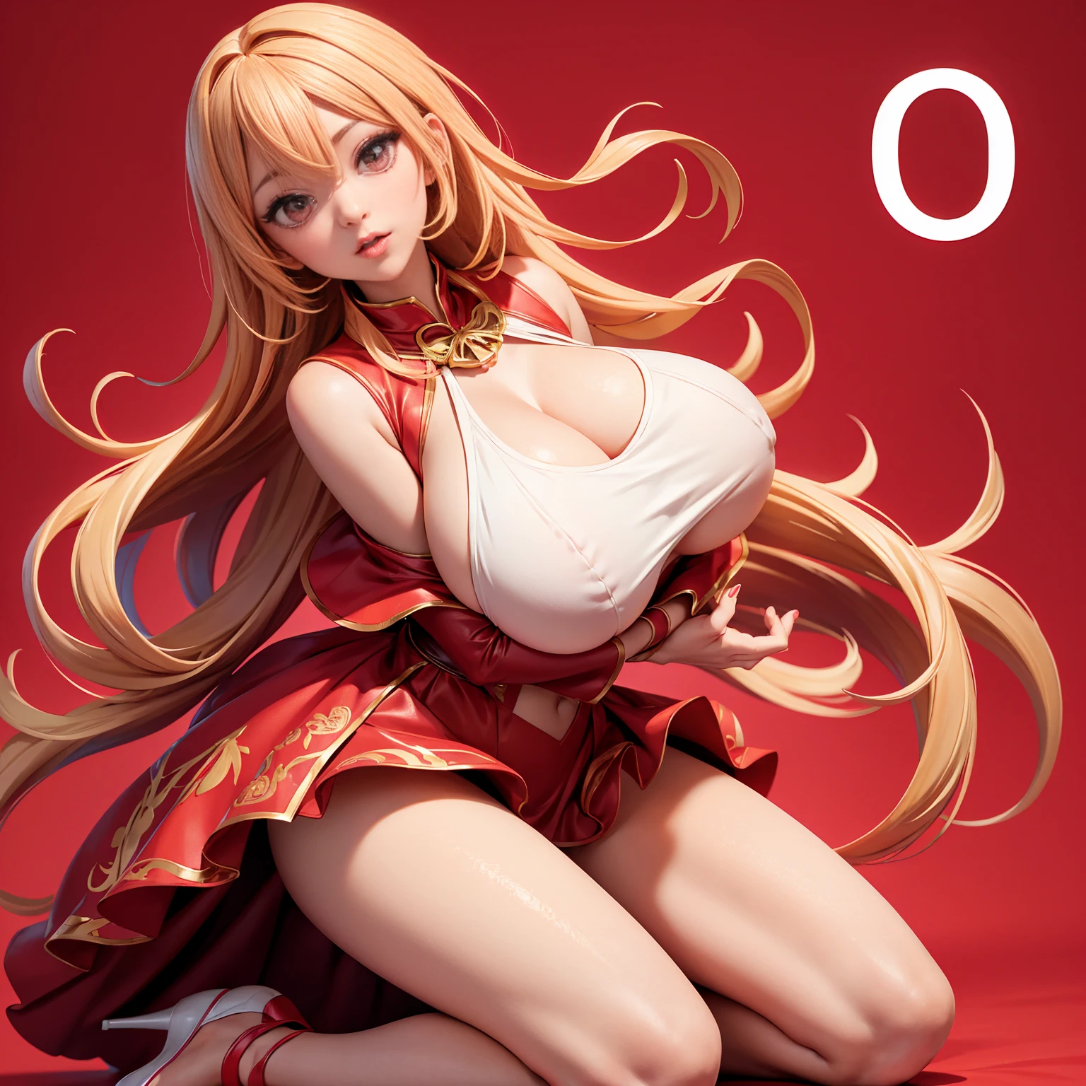 (full_body)、Woman、red_background、(big_breasts:1.5)、Detailed、POP、vivid、pose、Open chest、、idol、under_boobs