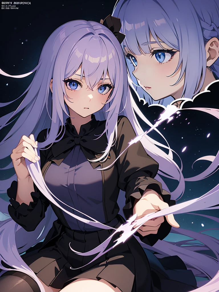 Close-up of face,Diagonal angle., complex details beautiful and delicate eyes, anime girl with long light purple hair and blue eyes posing for a picture, shadowverse style, smooth anime cg art, sayori, detailed digital anime art, guweiz, sui ishida art manga, shadowverse, official artwork, pixiv style, detailed anime artwork, artbook artwork, seductive anime girl, sougetsu, detailed anime character art, waifu, black uniform, ((black school uniform))