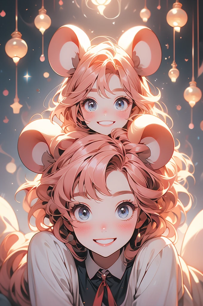 seven mouse girls, staring at viewer, smiling, blushing