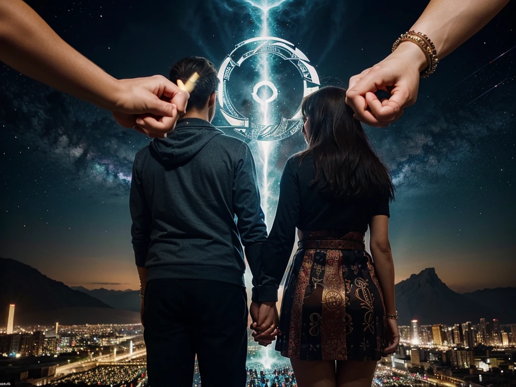 Eternal bond: A visual representation of a couple holding hands, surrounded by symbols of eternity and unity, capturing the idea of love forever.