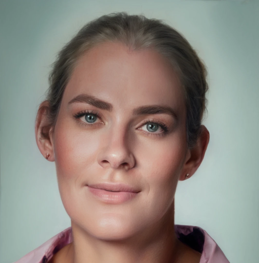 there is a woman with a pink shirt and tie, realistic restored face, detailed colorized portrait, close-up portrait rendering, colorized portrait, portrait of lumastina celeraria, a colorized photo, Foto de uma mulher, realistically rendered face, by Anna Füssli, full-face portrait, realistic studio portrait, portrait of a woman's face