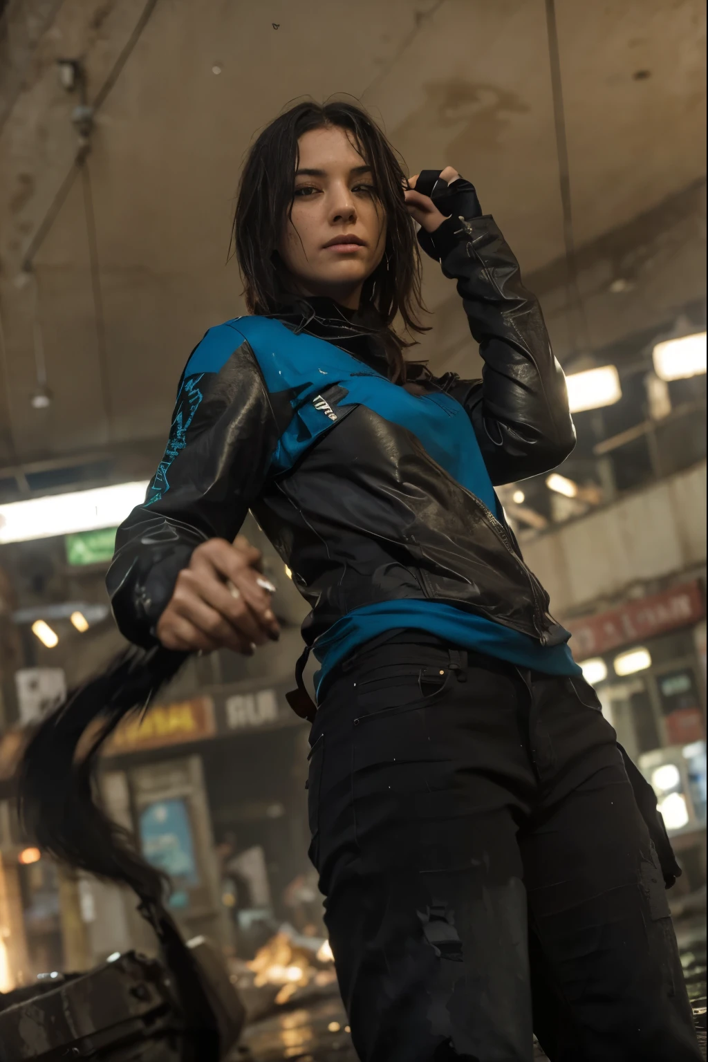 (Best quality, 8k, 32k, Masterpiece, UHD:1.2), "Transform the scene into the gritty, crime-ridden streets of Blüdhaven from DC Comics. Picture a dark, urban landscape with narrow, winding streets illuminated by flickering, dim streetlights. The buildings are tall and imposing, their facades covered in grime and graffiti, reflecting the city's rough and neglected state.
The ground is wet from recent rain, with puddles reflecting the sparse light, creating an eerie and foreboding atmosphere. Trash and debris are scattered along the sidewalks, adding to the sense of decay and abandonment. In the background, you can see the silhouettes of old warehouses and industrial buildings, emphasizing the city's gritty character.
The streets are empty, devoid of any people, heightening the sense of isolation and danger. The distant sounds of sirens and the occasional rumble of a passing train add to the ambiance, capturing the essence of a city struggling under the weight of crime and corruption. This setting should evoke a sense of unease and tension, perfectly capturing the dark and unforgiving nature of Blüdhaven."