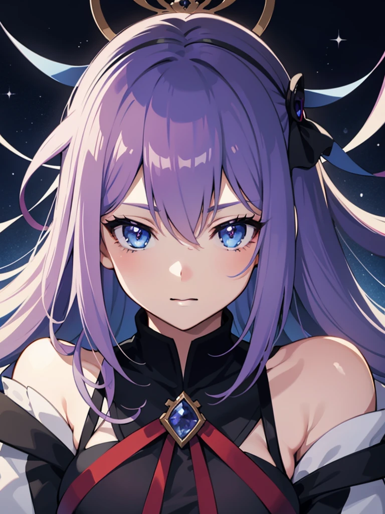 Close-up of face,Diagonal angle., complex details beautiful and delicate eyes, anime girl with long light purple hair and blue eyes posing for a picture, shadowverse style, smooth anime cg art, sayori, detailed digital anime art, guweiz, sui ishida art manga, shadowverse, official artwork, pixiv style, detailed anime artwork, artbook artwork, sougetsu, detailed anime character art, black uniform, ((black school uniform))