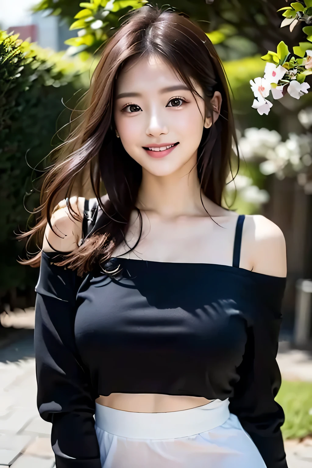 (((Beautiful woman standing in a windy park:1.3))),(Hair soars in strong winds:1.3),(The strong wind makes the shirt fly:1.3),(Skirt floating in strong wind:1.3),Holding down her frilly skirt with her hands:1.3),Off the shoulder,White shirt,Looking at the audience,whole body,From above,look up,Beautiful Hands,(Reddish brown wet shiny short messy hair),Blushing,Pointed red mouth,Big Breasts,Accentuate your breasts,Perfect body curves,Beautiful clavicle,((Expressing happiness through facial expressions:1.3))),Nice face,
Detailed clothing features,Detailed hair features,Detailed facial features,Looking into the camera,,(Dynamic and sexy pose),Cinematic Light,(Highest quality,Written boundary depth,Intricate details,The contrast of light and shadow、The subject appears three-dimensional,) ,Digital single-lens reflex camera, (Realistic),(Picture Mode Ultra HD,)