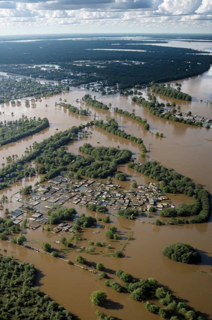 Destroyed and flooded country