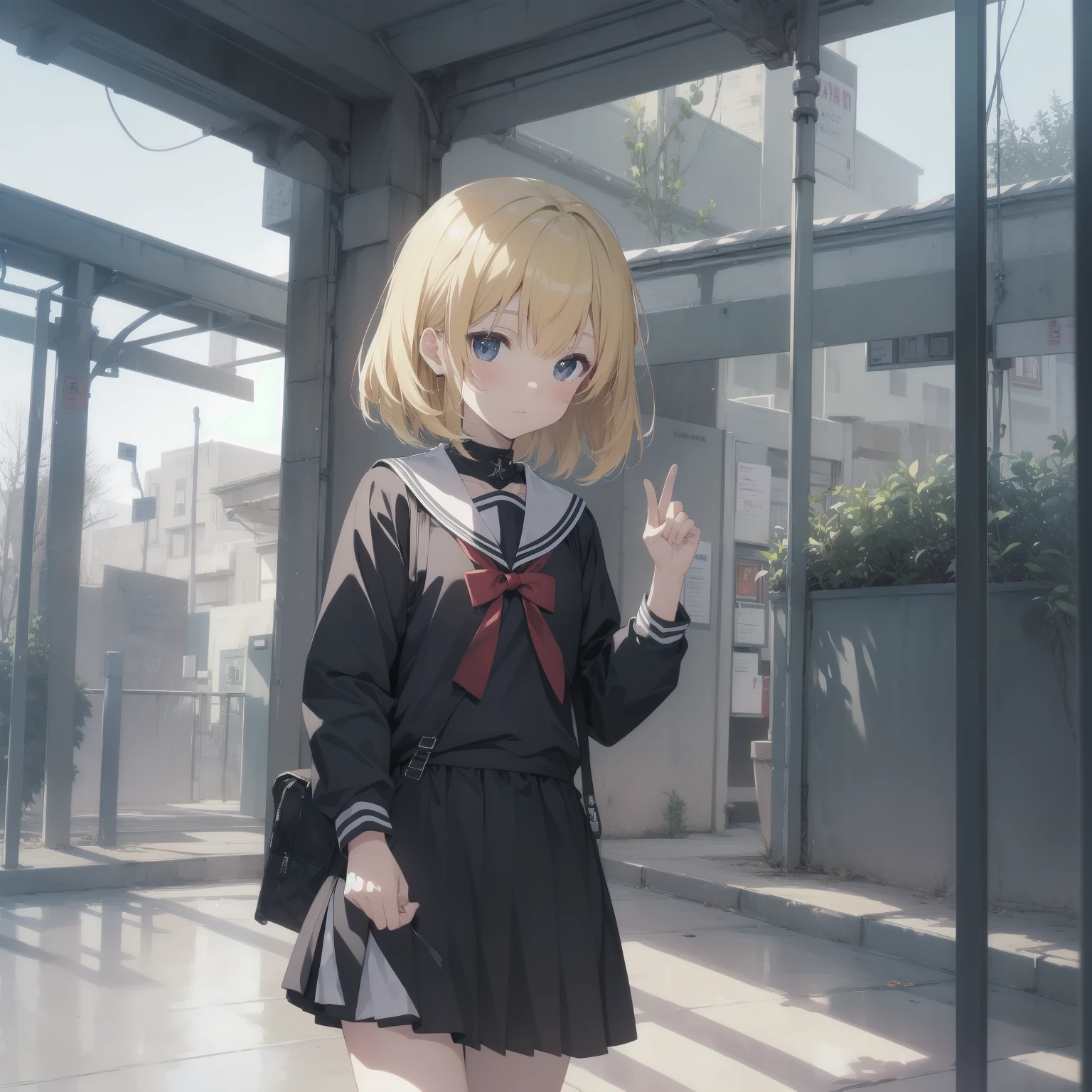 ultra-absurdres-Top quality by artist God, ultra-detailed, high resolution, anime moe artstyle, best anime 8k konachan wallpaper, pixiv contest winner, pool:2810, perfect anatomy,break, 1girl, (Please draw a girl walking sleepily to school alone. )break,(Solo,little female, 13-year-old:1.3),Full limbs, complete fingers,a junior high school student, (very short hair), short cut, flat chest, , small butt, small black eyes, beautiful detailed eyes, well-proportioned iris and pupils, expressive eyes, highres detailed hair, soft expression, salor school_uniform, sailor collar, serahuku, bow, pleated skirt,(Detailed Lighting), (Detailed background), in the School commute route. break,super detailed skin, Best cinematic lighting powered by famous artist, 8k,beauty illustration,photoshop_(medium),very aesthetic,break,((artist:yamamoto_souichirou )), artist:clamp ,artist:carnelian ,artist:kantoku ,