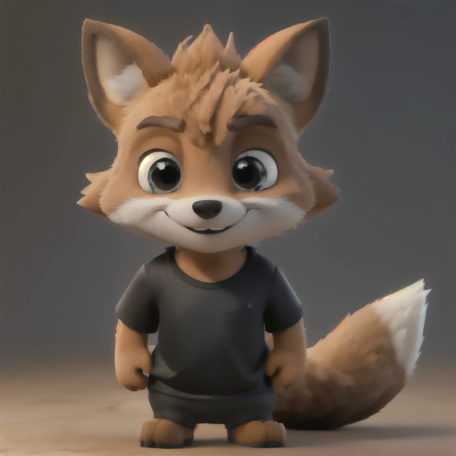 cartoon fox with black shirt and black t - shirt standing on a brown surface, toon render keyshot, cute 3 d render, animation character, pixar zootopia. 3 d rendering, 3 d render stylized, cute cartoon character, cartoon character, high detailed cartoon, merged character, stylized 3d render, stylized 3 d, stylized character, maxwell render