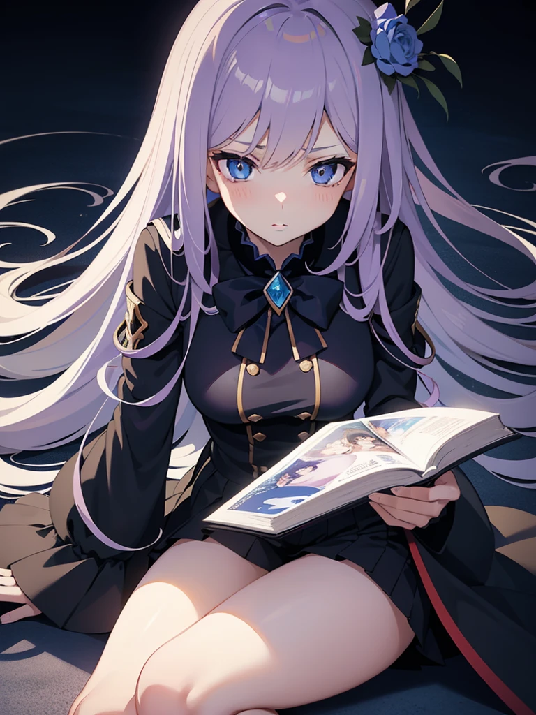 Close-up of face,Diagonal angle., complex details beautiful and delicate eyes, anime girl with long light purple hair and blue eyes posing for a picture, shadowverse style, smooth anime cg art, detailed digital anime art, sui ishida art manga, shadowverse, official artwork, detailed anime artwork, artbook artwork, detailed anime character art, black uniform, ((black school uniform))