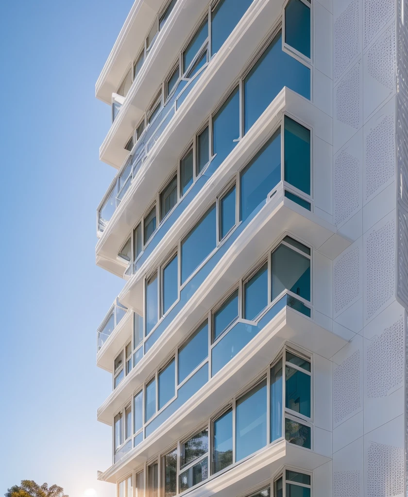 RAW photo a building in the style of grid pattern, the building is made of Cotten aluminum and steel frame, glass and white scheme color, gravity-defying architecture, intricately sculpted, daylight, Shadow, volumetric light::1.5, warm light, point light::1.5, target light artstation trends, studio photos, intricate details, luxurious and spacious, beautiful, realistic, 32k uhd, sunset: 1.5