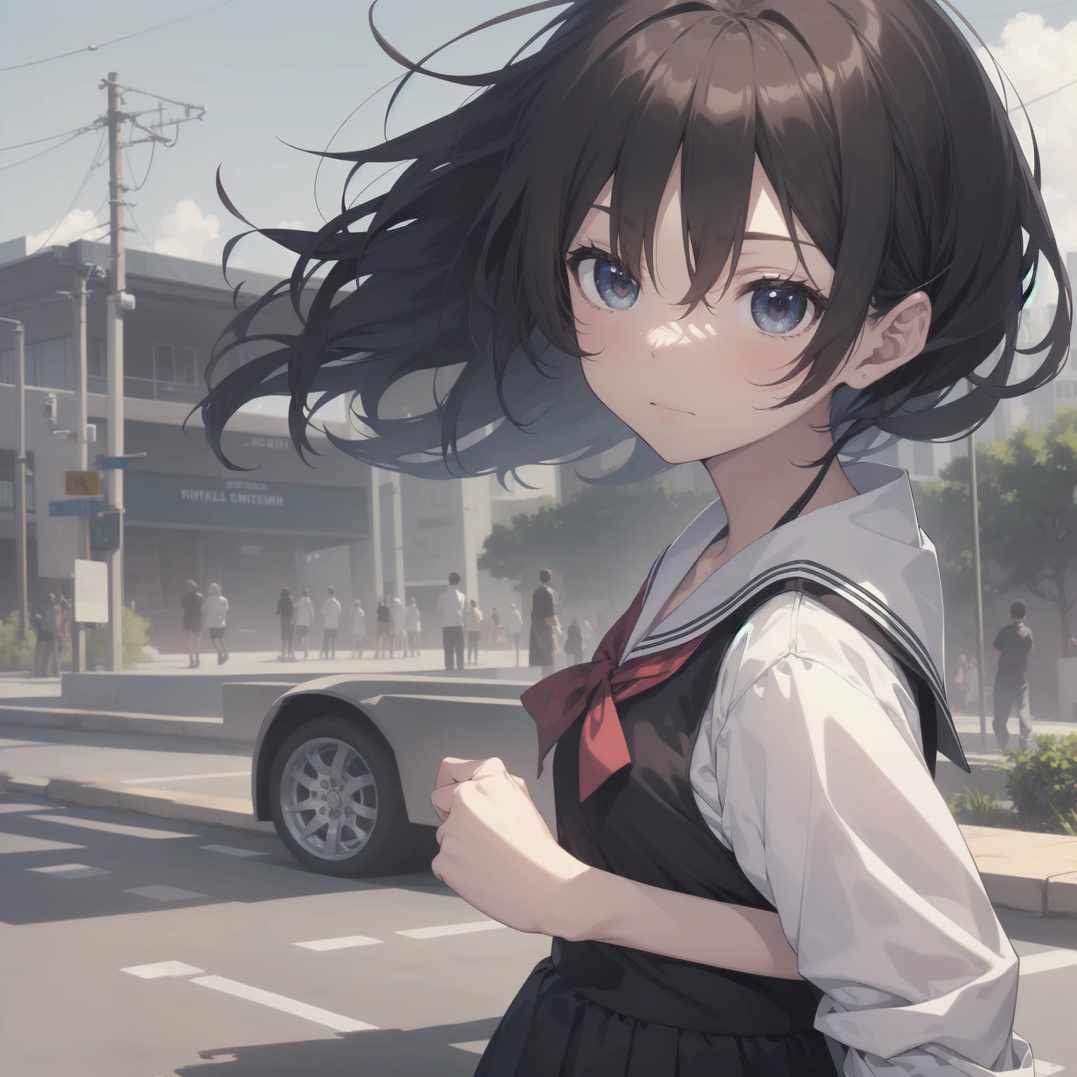 ultra-absurdres-Top quality by artist God, ultra-detailed, high resolution, anime moe artstyle, best anime 8k konachan wallpaper, pixiv contest winner, pool:2810, perfect anatomy,break, 1girl, (Please draw a girl walking sleepily to school alone. )break,(Solo,little female, 13-year-old:1.3),Full limbs, complete fingers,a junior high school student, (very short hair), short cut, flat chest, , small butt, small black eyes, beautiful detailed eyes, well-proportioned iris and pupils, expressive eyes, highres detailed hair, soft expression, salor school_uniform, sailor collar, serahuku, bow, pleated skirt,(Detailed Lighting), (Detailed background), in the School commute route. break,super detailed skin, Best cinematic lighting powered by famous artist, 8k,beauty illustration,photoshop_(medium),very aesthetic,break,((artist:yamamoto_souichirou )), artist:clamp ,artist:carnelian ,artist:kantoku ,
