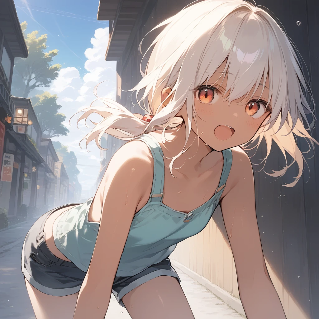 score_9, score_8_up, score_7_up, source_anime, best quality, masterpiece, official art, absurdres, highres, ultra-detailed,waifu2x,Collection: Slice of Life,break,1girl, tomboy, dark-skinned female, short hair, low ponytail, flat chest, beautiful detailed eyes, short shorts, sweat, open mouth, (yawn:0.3), sleepily, outdoors, wind,break,(clear line illustration:1.2), super detailed skin,very high resolution, very aesthetic, Best sexual lighting powered by famous artist, 8k,cute picture,beauty illustration,photoshop_(medium),,(Detailed Lighting),best anime 8k konachan wallpaper, pixiv contest winner, 