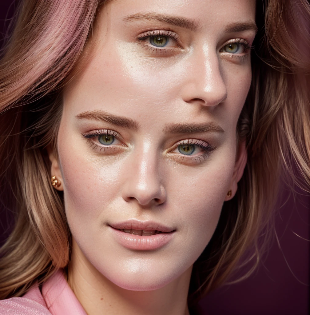 there is a woman with a pink shirt and tie, realistic restored face, detailed colorized portrait, close-up portrait rendering, colorized portrait, portrait of lumastina celeraria, a colorized photo, Foto de uma mulher, realistically rendered face, by Anna Füssli, full-face portrait, realistic studio portrait, portrait of a woman's face
