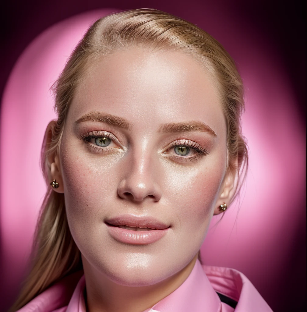 there is a woman with a pink shirt and tie, realistic restored face, detailed colorized portrait, close-up portrait rendering, colorized portrait, portrait of lumastina celeraria, a colorized photo, Foto de uma mulher, realistically rendered face, by Anna Füssli, full-face portrait, realistic studio portrait, portrait of a woman's face