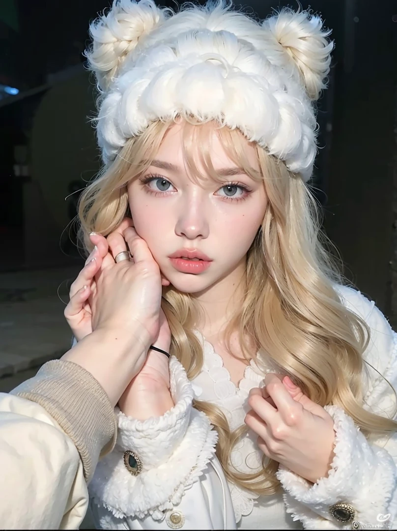 blonde woman with long hair and white dress posing for a photo, A girl with blonde hair, with long blonde hair, linda mulher sul-korean, parque roseanne de blackpink, long blonde hair and big eyes, white hime cut hairstyle, fair skin curly blonde hair, with white long hair, Linda jovem korean,  korean, Heonhwa Choe