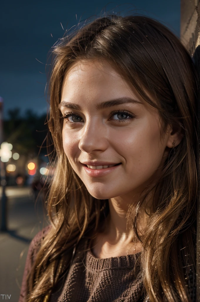 realistic, photorealistic, raw photo, 8K detailed skin, natural skin texture, realistic skin texture, picture-perfect face, film grain, HDR, high quality shadow, perfect anatomy, perfect symmetry:1.2, perfect face, happy, confident, soft lighting, depth of field, bokeh, ultra-high resolution, cinematic lighting, sharp focus, realistic hair strands, subtle facial expressions, vibrant colors, 50mm lens, night background, street lamps, warm lighting, city lights in background, cool ambient light, high contrast,Masterpiece, absurdres,HDR ,highly detailed eyes and face,smiling, beautiful nod_woman, a woman with long blonde hair and a black sweater ,perfect nod_body,perfect nod_face, beach background sunny day