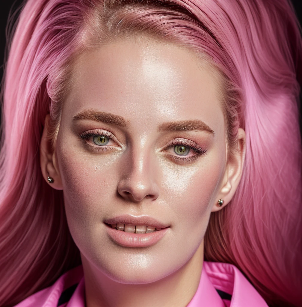 there is a woman with a pink shirt and tie, realistic restored face, detailed colorized portrait, close-up portrait rendering, colorized portrait, portrait of lumastina celeraria, a colorized photo, Foto de uma mulher, realistically rendered face, by Anna Füssli, full-face portrait, realistic studio portrait, portrait of a woman's face