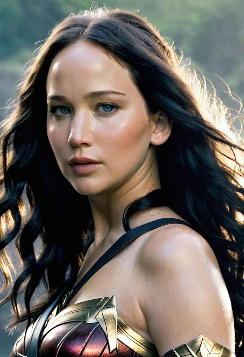 (((Very close up (((Midjourney Images))),(((wallpaper))),(((Jennifer Lawrence))),(((long black hair)))under the mantle of the Amazon warrior Wonder Woman Diaema Wonder Woman frontal images color images Splash))),(((Jennifer Lawrence))),(((black hair Largo))),(((black hair))),(((Diaema Wonder Woman))),(((wallpaper)))
